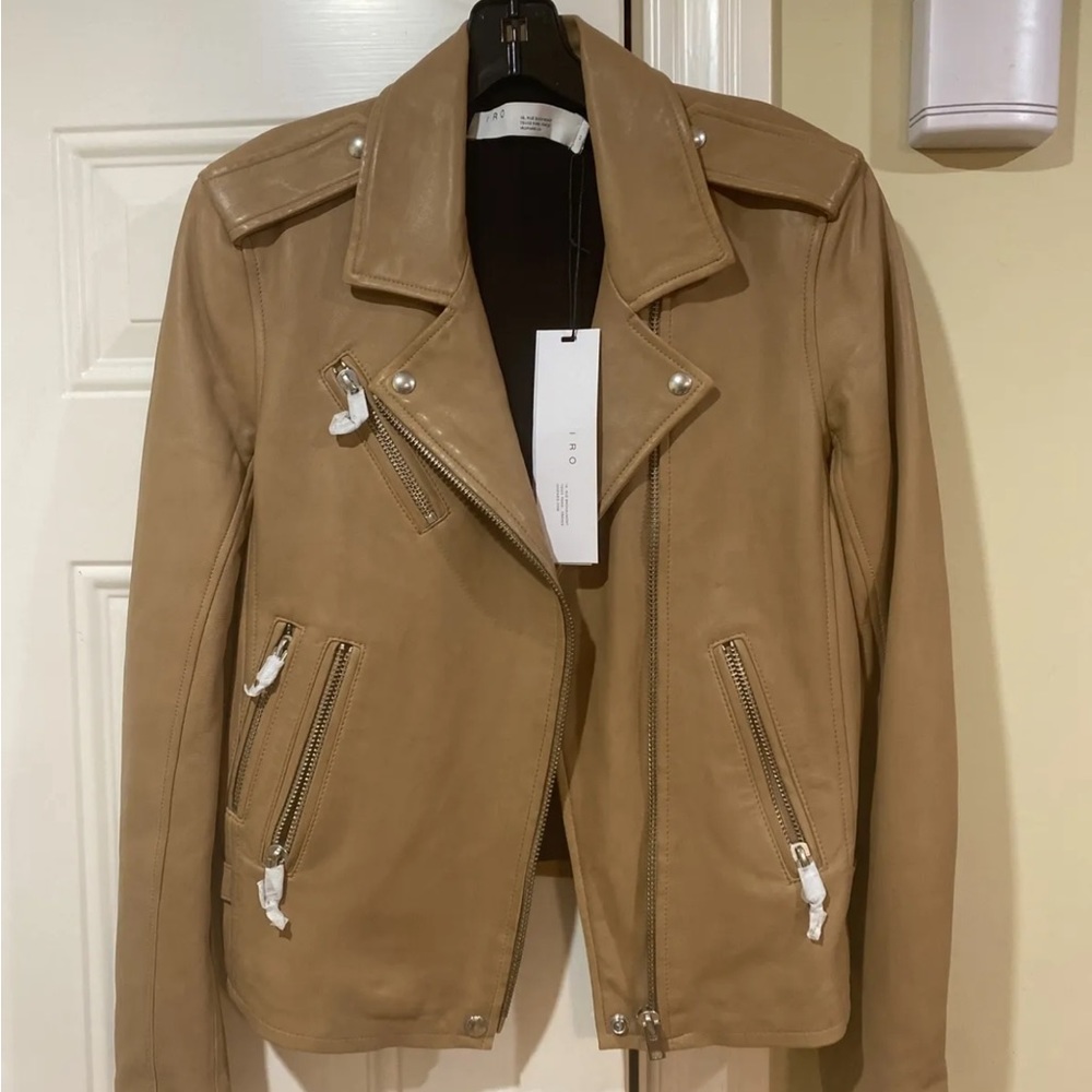 NWT IRO Newhan Han 100% leather jacket beige tea - Picture 2 of 14